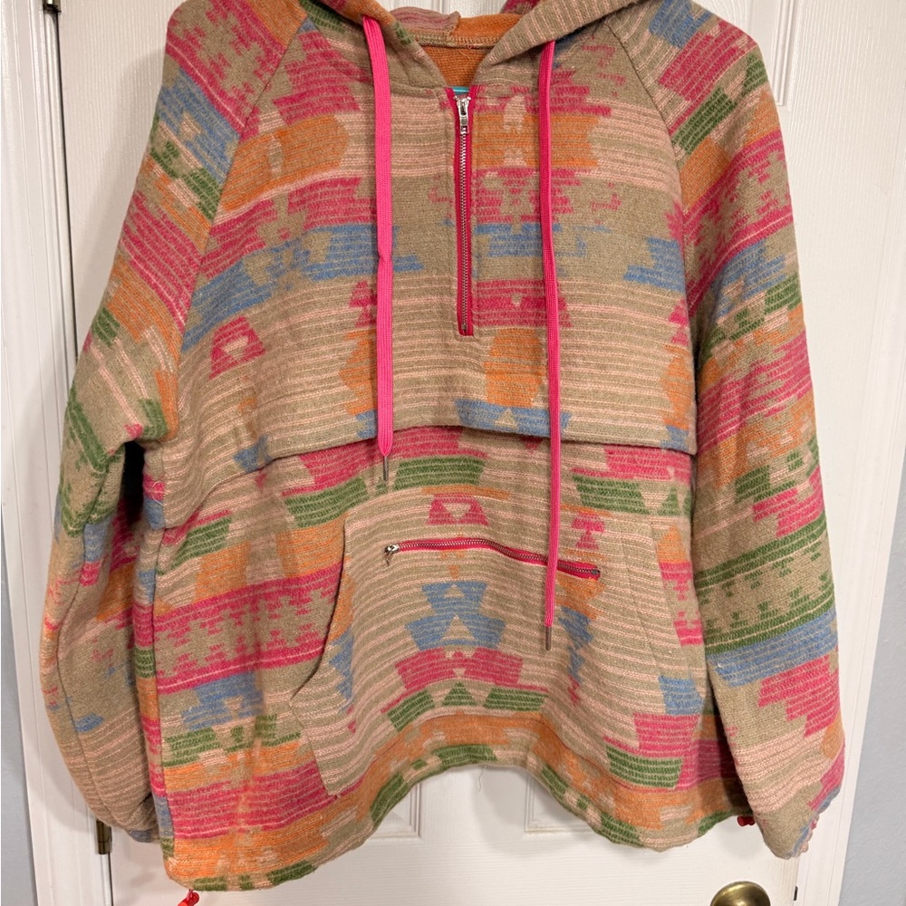 Colorful Western Patterned Hoodie with Front Kangaroo Pocket